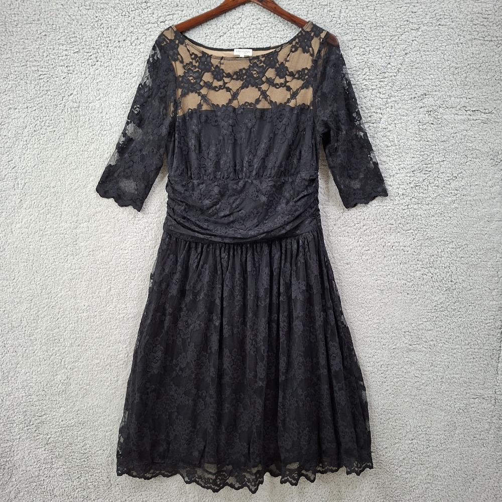 Kiyonna Women's Plus Size Luna Lace Dress, Black Noir 1 1X Dark Romantic